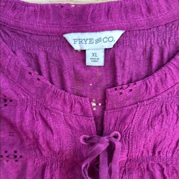 FRYE & CO. Magenta Purple Peasant Blouse Lace-Up Tie Neck Long Sleeve Top - Picture 2 of 11